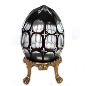 Ajka Burgundy Cut To Clear Crystal Easter Egg On Metal Pedestal